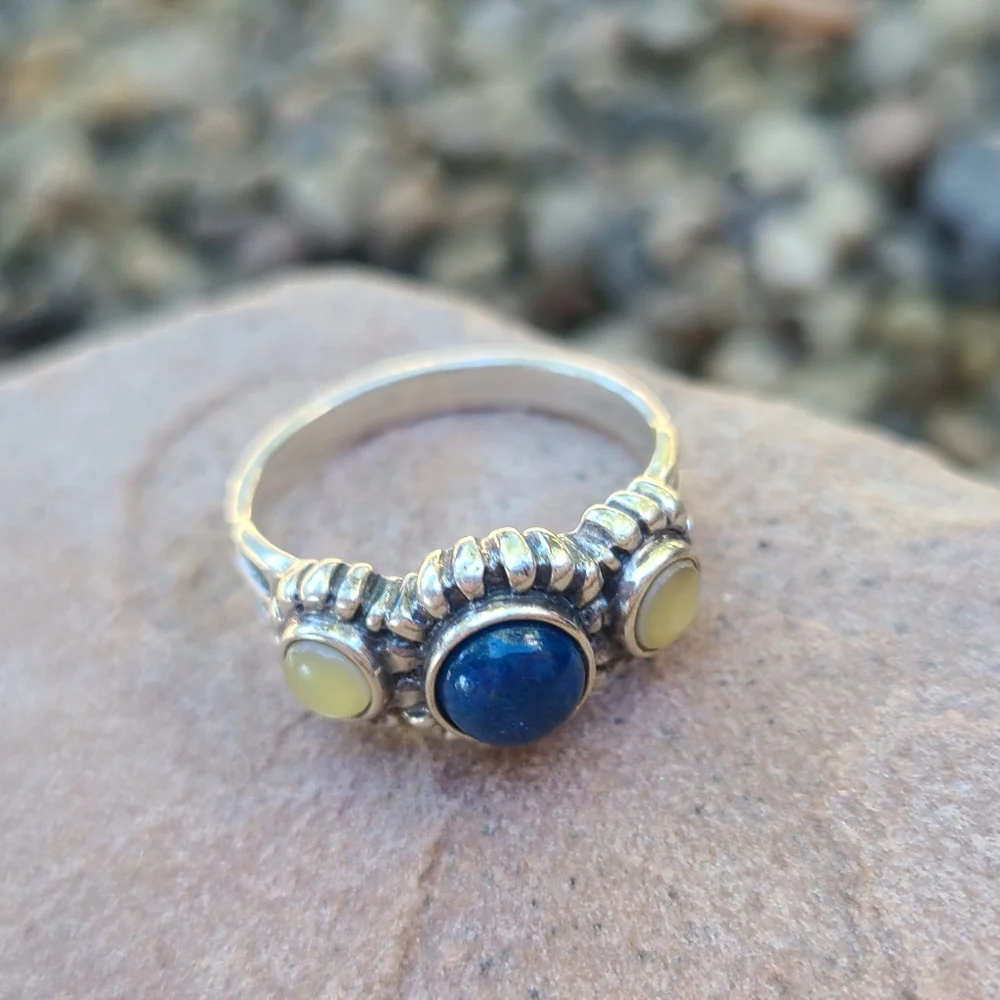 Vintage Sterling Silver Lapis Moonstone Ring, Size 9